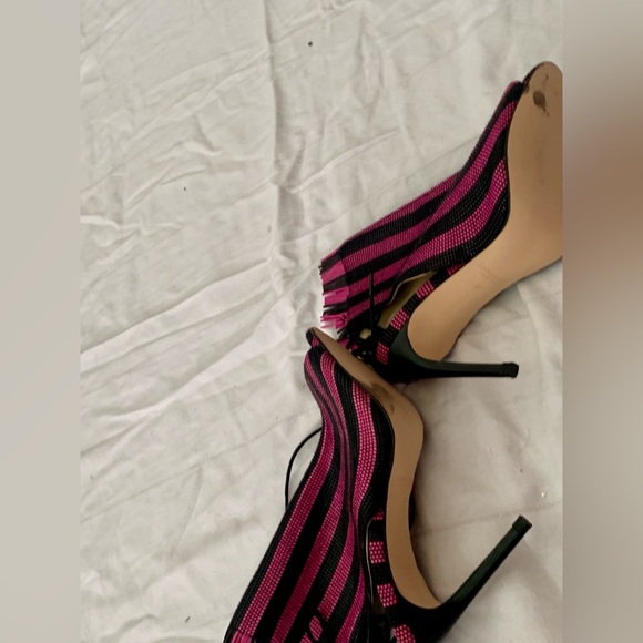 NWOT Zara Striped Woven Textured Lace-Up Heels - Picture 4 of 9